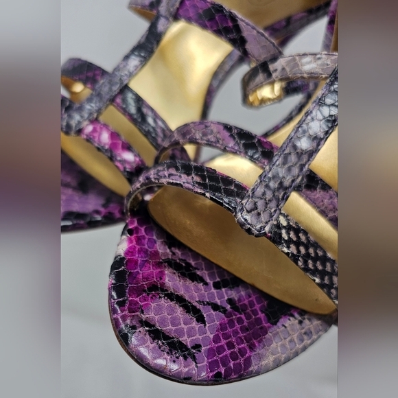 Coach Hayden Leather Violet Pink Blk Python Print Open Toe T-Strap Heels Size 7B - Picture 4 of 16